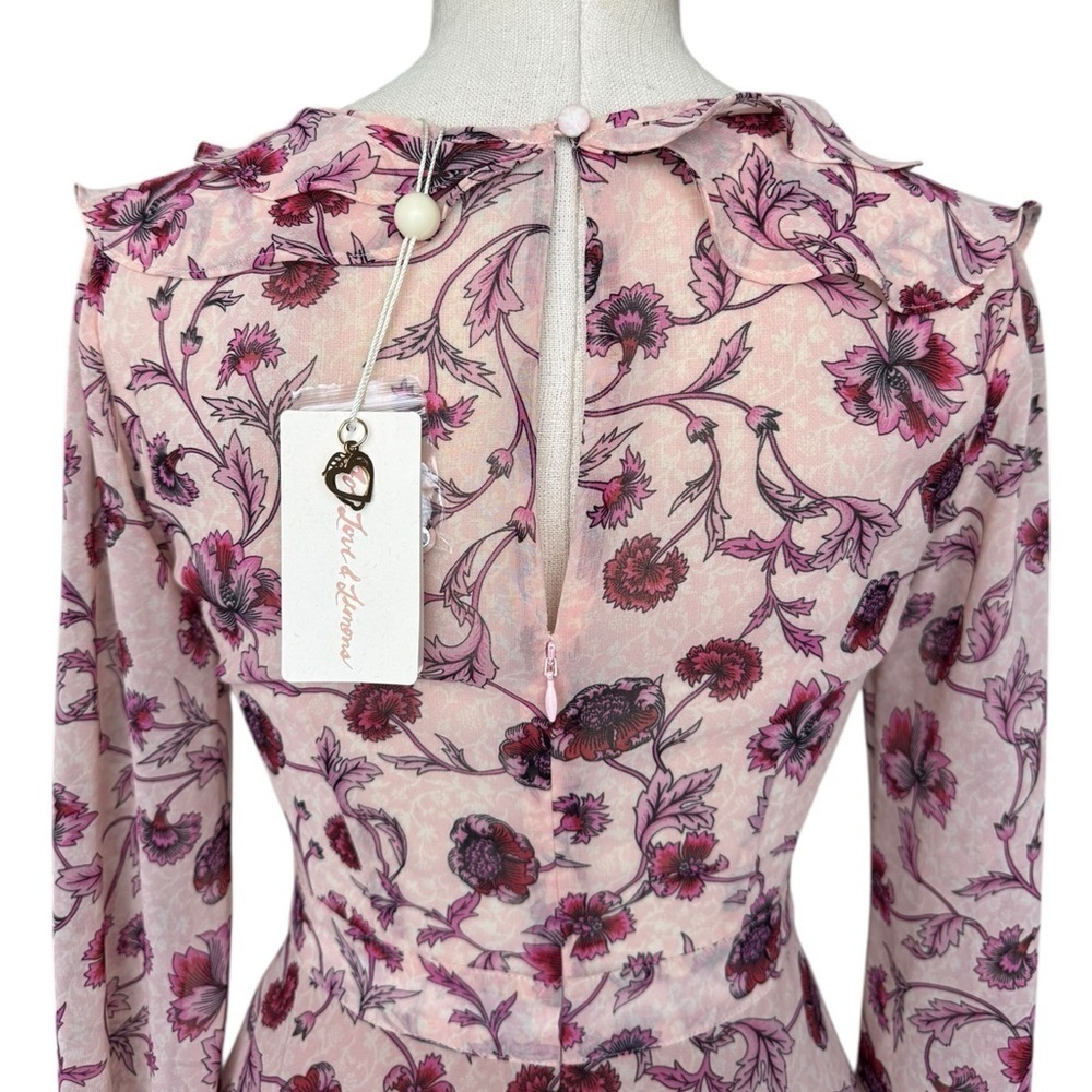 NWT For Love & Lemons Agnes Floral Plunge Mini Dress in Soft Rose XS - Picture 11 of 15
